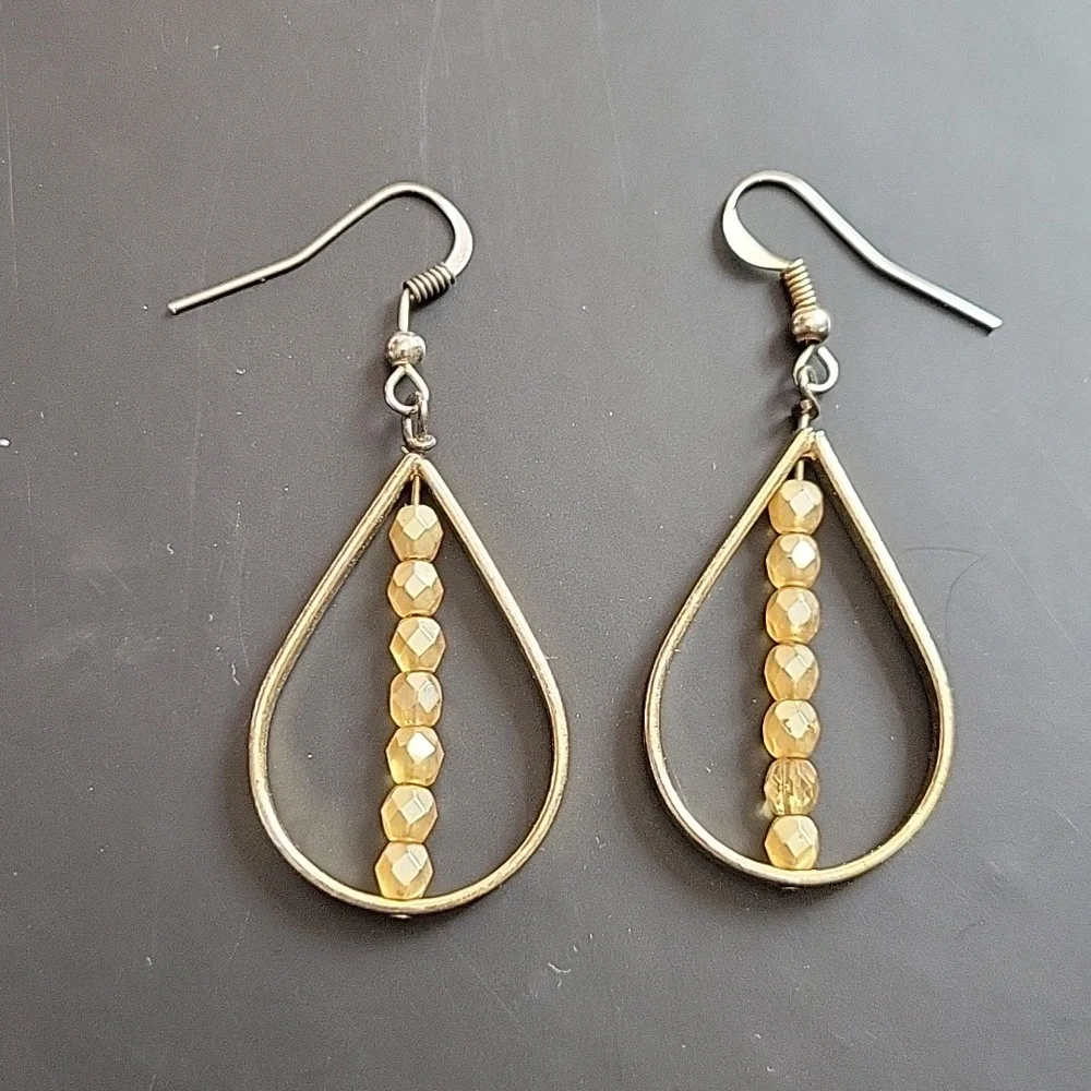 Gold Tone Beaded Drop Dangle Earrings